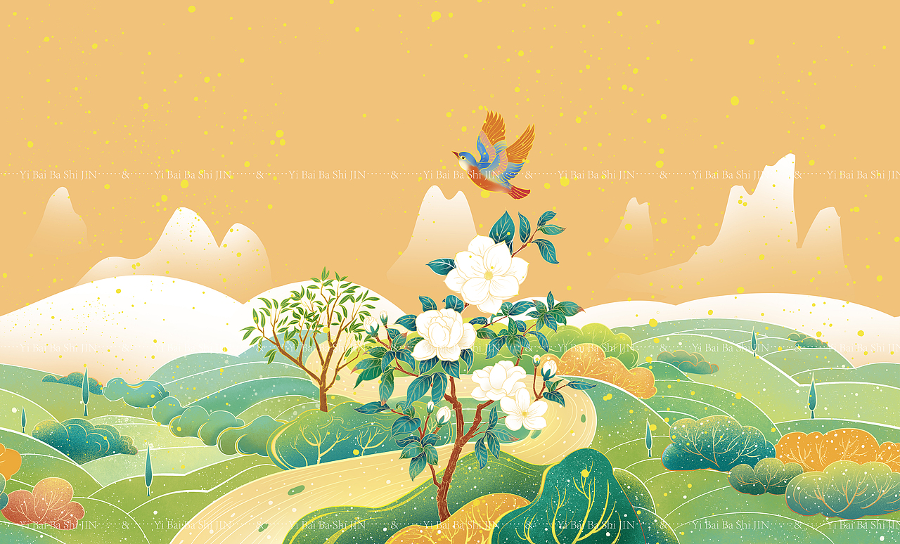 中国风茉莉花茶包装插画