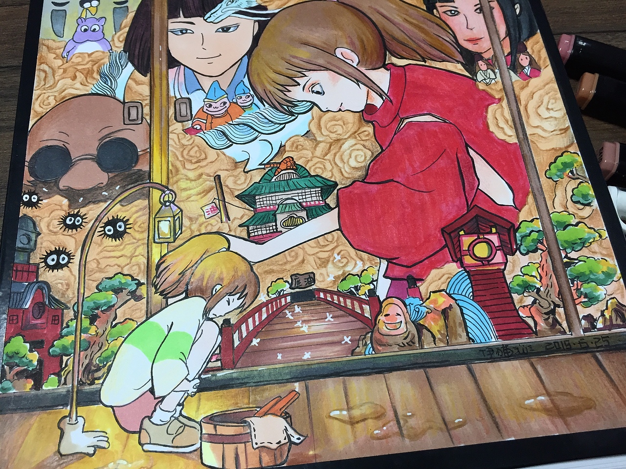 画笔下的千与千寻马克笔彩铅超强还原海报手绘过程