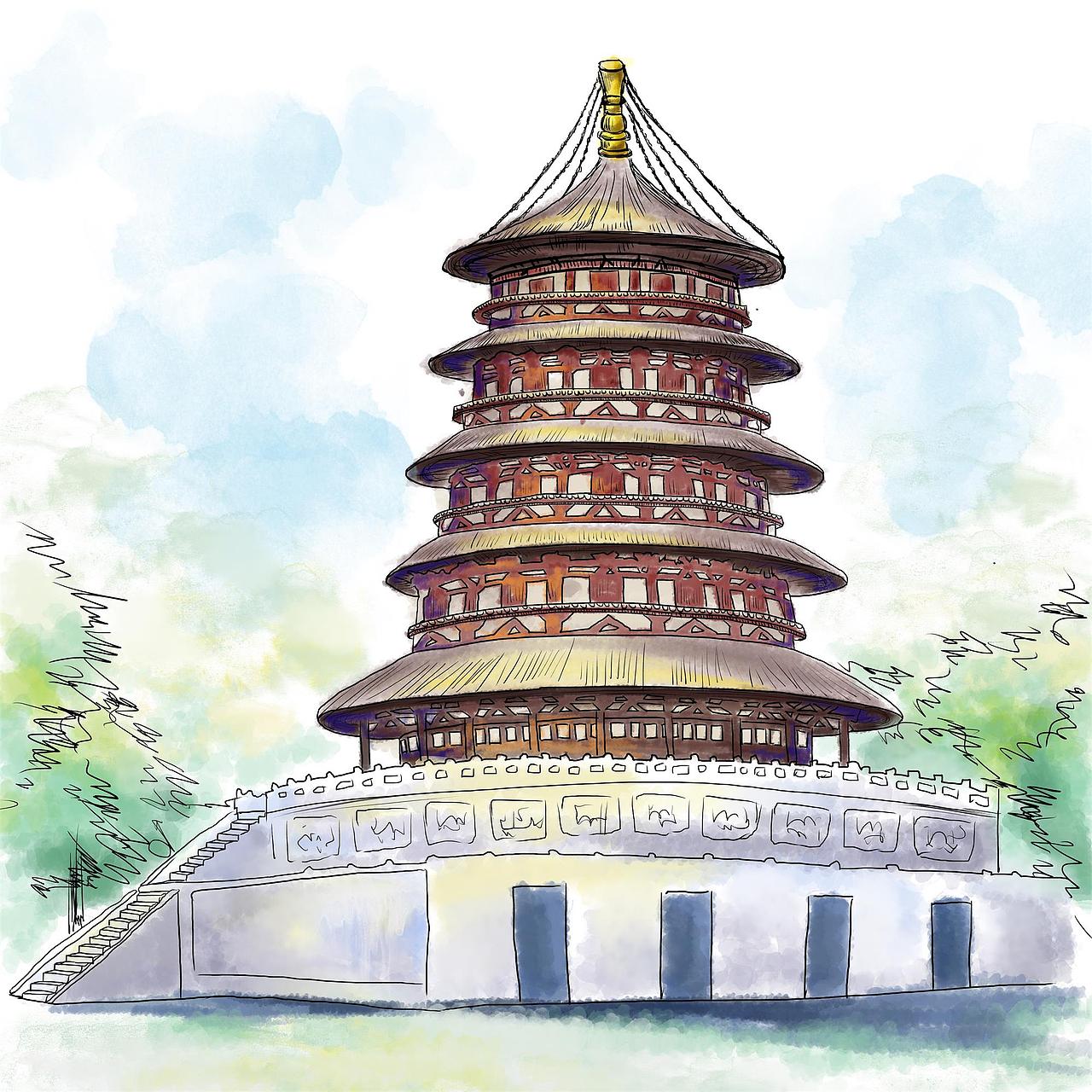 洛阳景点手绘