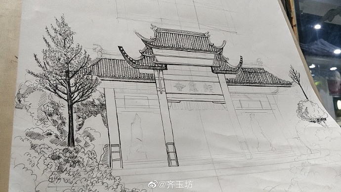 钢笔画 苏州印象 报恩寺 速写创作