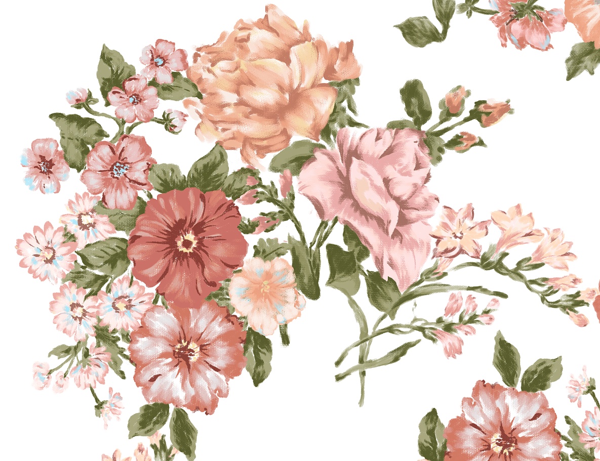 几何白色花纹植物花朵矢量图服装纺织面料数码印花花型素材-POP花型网