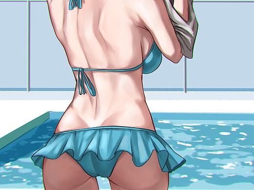 泳池边的两姐妹