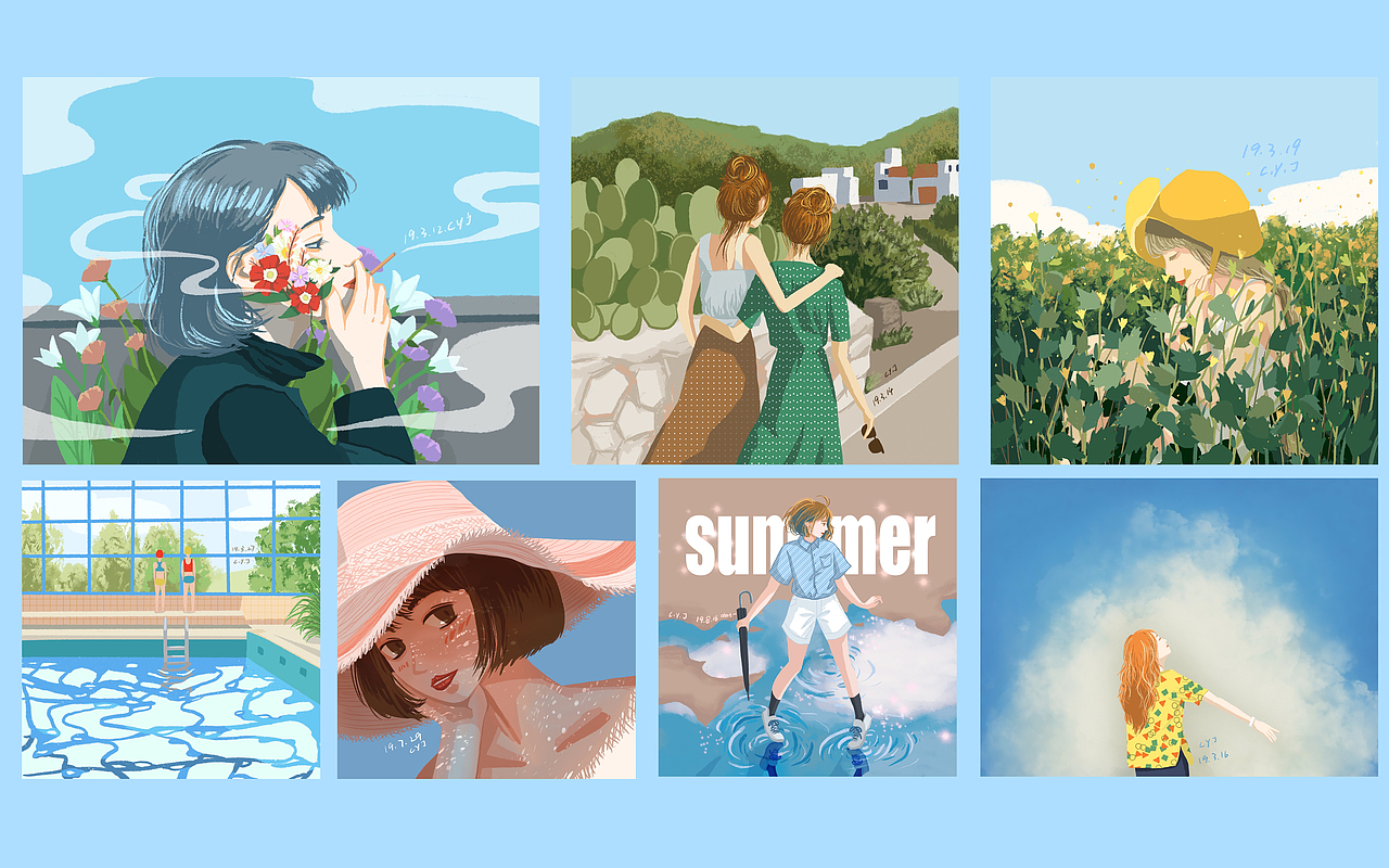 个人2019插画练习总结-少女的颜色