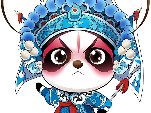 q版熊猫-京剧主题插画