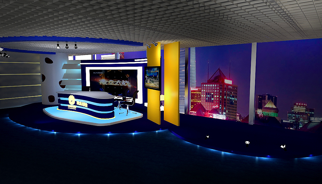 方案二再来一张方案一去年为公司做的演播室内效果图 !