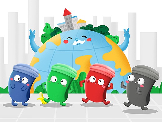 手绘噪点"垃圾分类"环保插画