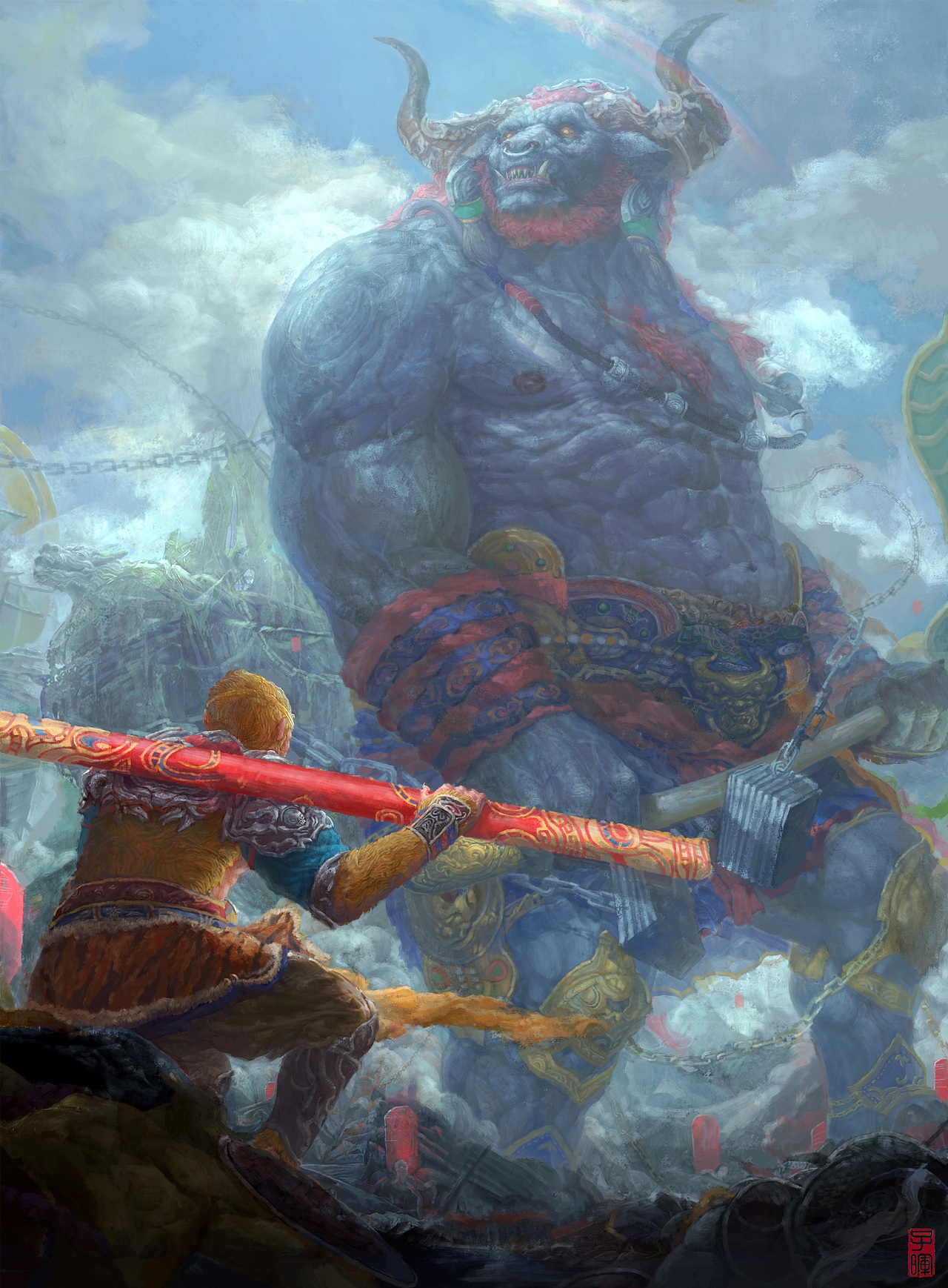 破火云,这张是孙悟空为借芭蕉扇和牛魔王在火云洞的一战,画面整体往