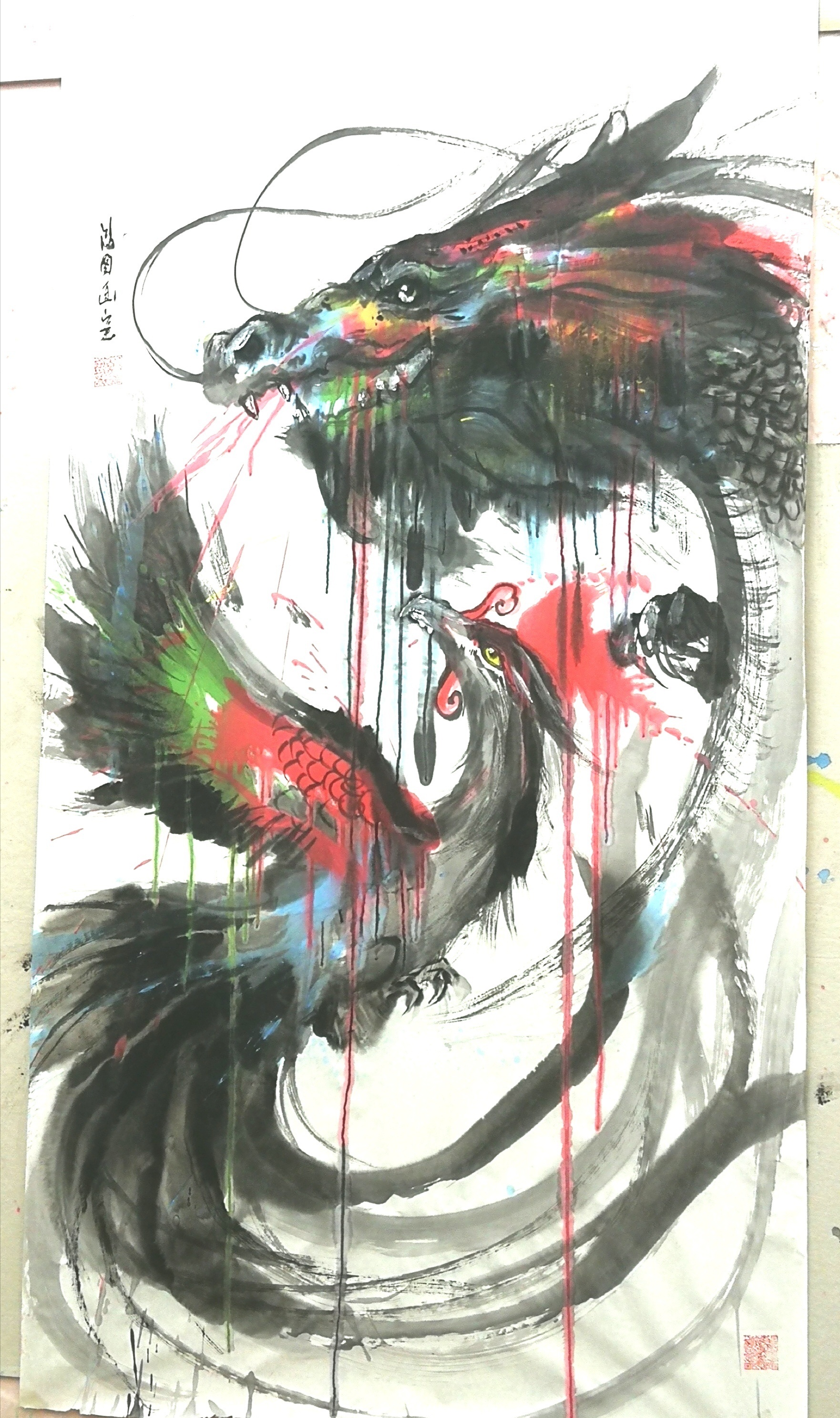 写意泼墨作品《龙凤呈祥》