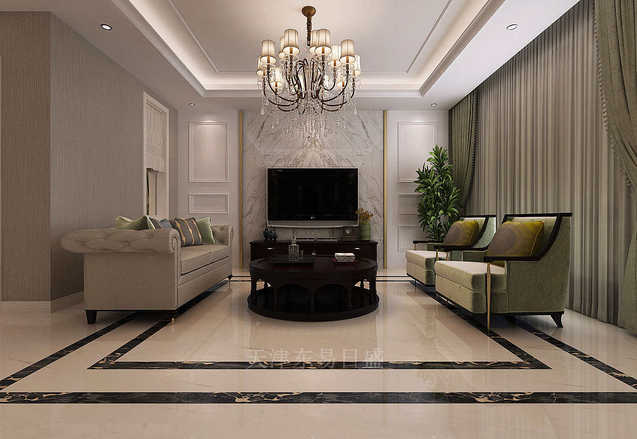 中信公园城简美风格二楼客厅装修效果图