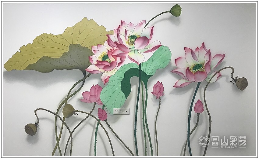 电视背景墙彩绘荷花（图ZMTU1MjU2NTA4） - 新锐潮流插画 - 站酷设计师富山彩艺原创素材 - 站酷ZCOOL