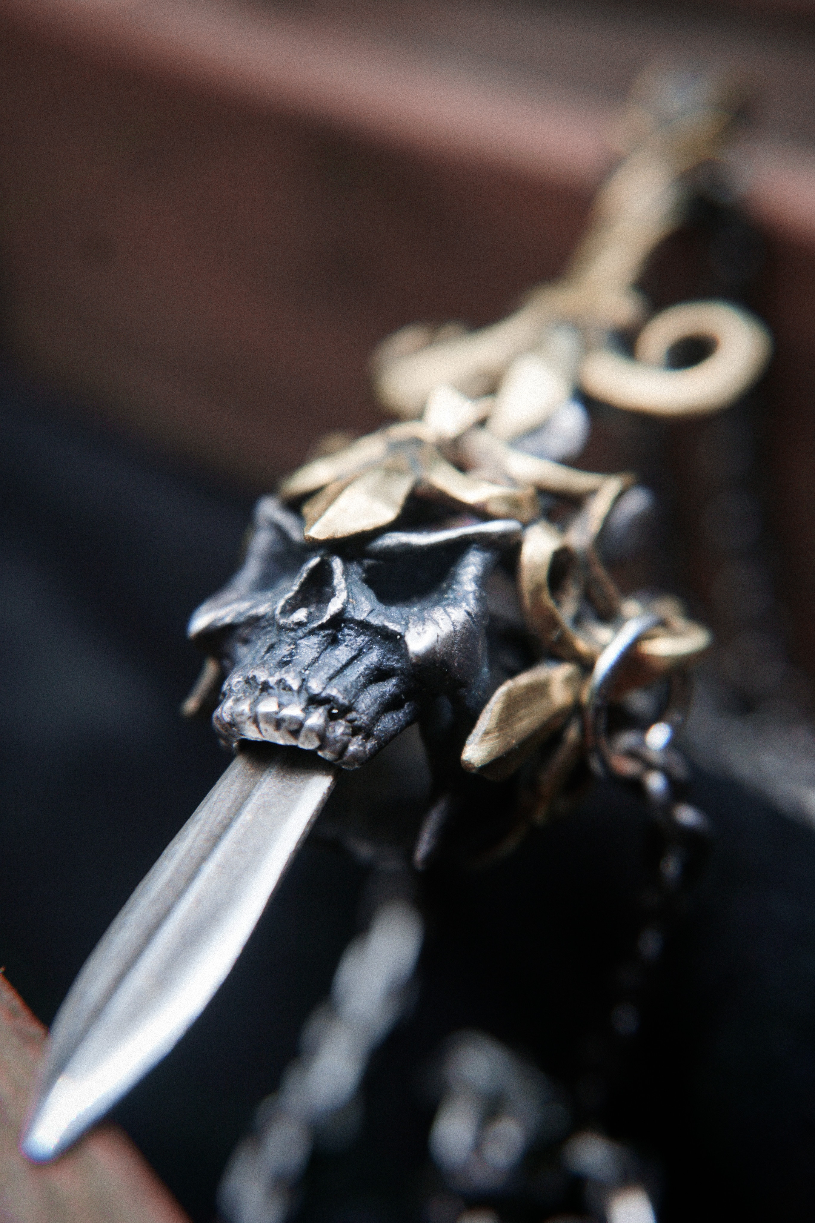 【不患】原创银饰骷髅吊坠《达摩克利斯之剑》