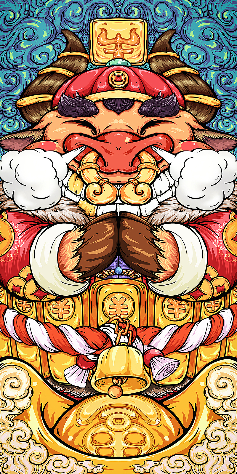 牛年腰缠万贯手机壁纸背景插画（图ZMjM4MTU3NjAw） - 商业插画 - 站酷设计师虚山原创素材 - 站酷ZCOOL