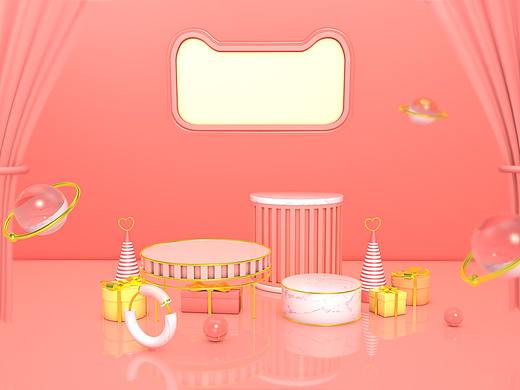c4d建模+渲染 电商海报背景 临摹