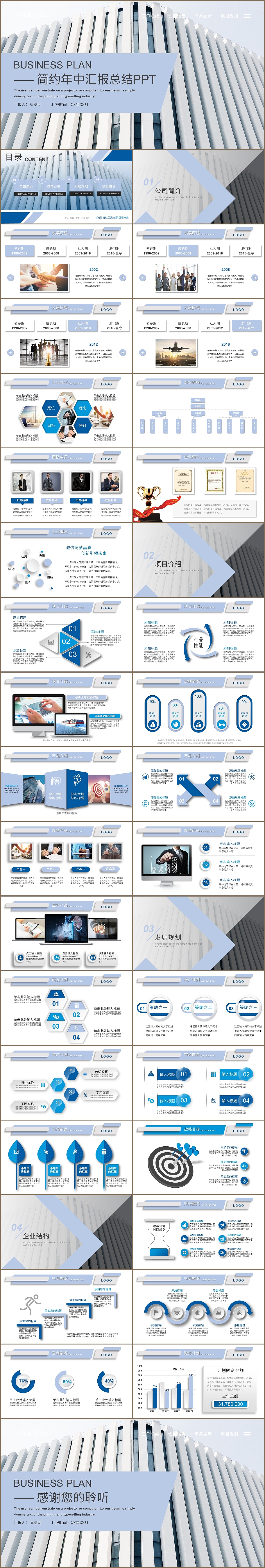清晰时尚简约公司企业文化简介年中工作总结PPT模板