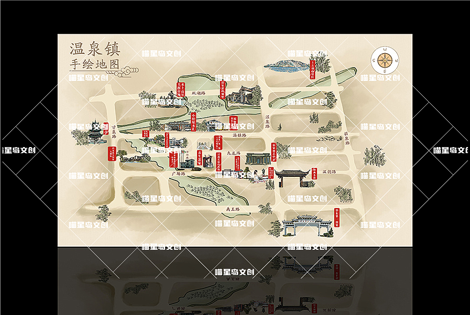 旅游手绘地图，景区手绘地图，智慧旅游导览图，喵星岛