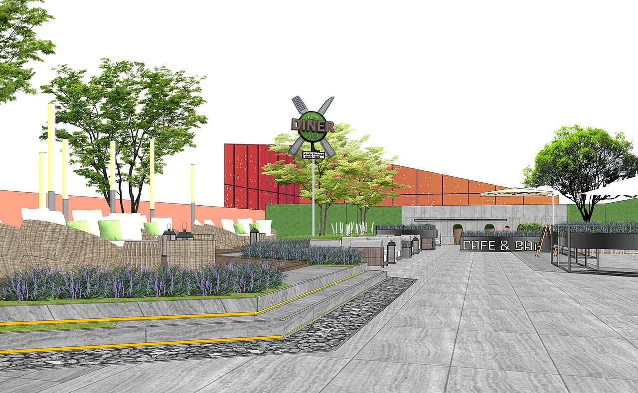 屋顶花园景观SU模型下载