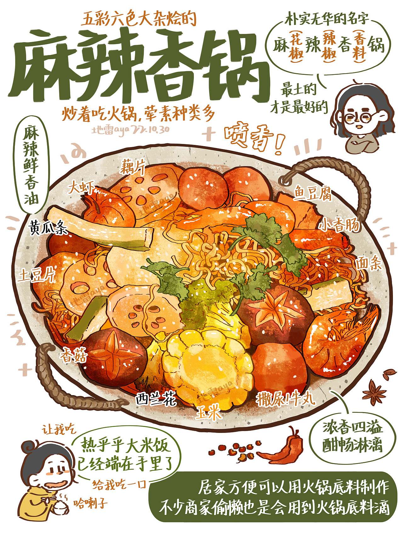 吃辣四连-美食插画（图ZMzIxMDIzMzY4） - 创作习作 - 站酷设计师地雷aya原创素材 - 站酷ZCOOL
