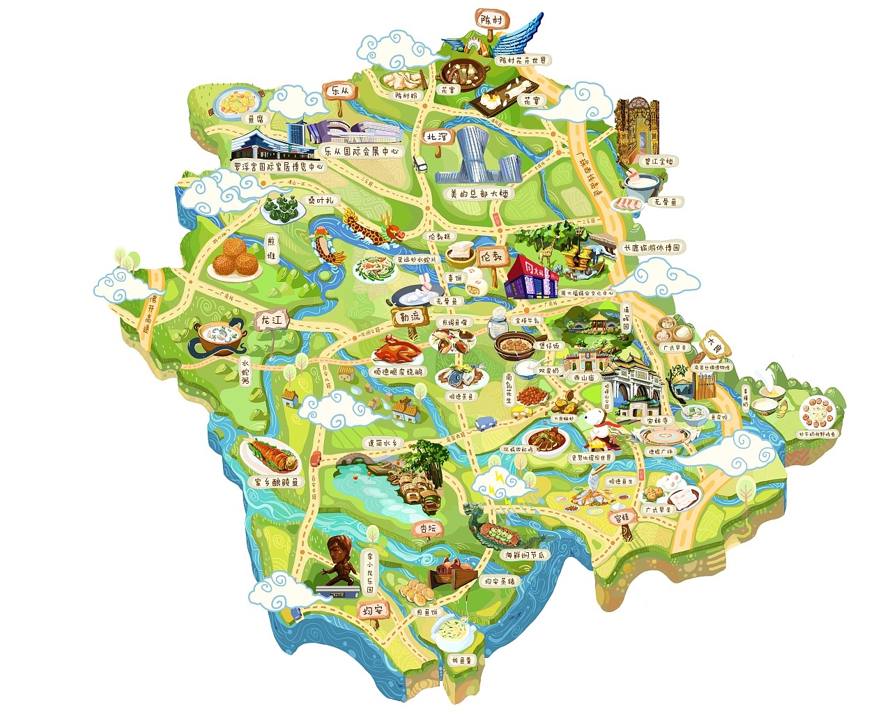 佛山顺德美食旅游手绘地图 90后 景点美食 fish杂志