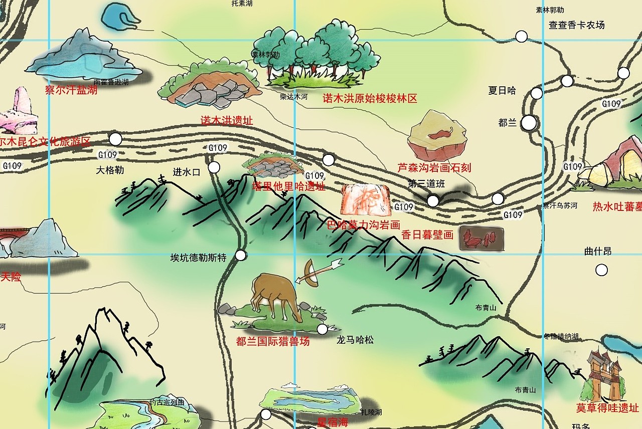 手绘青海旅游地图