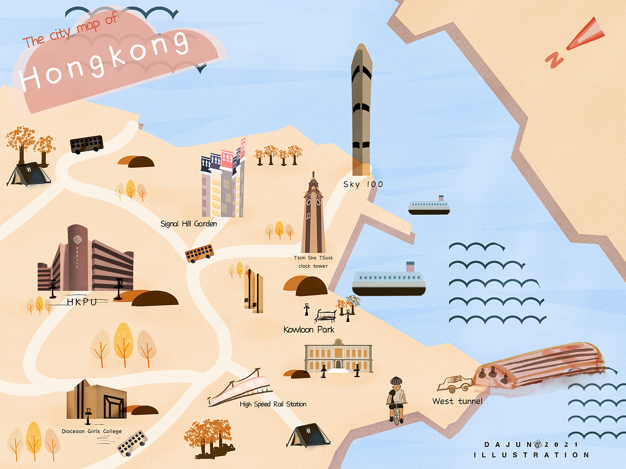 procreate香港地图插画
