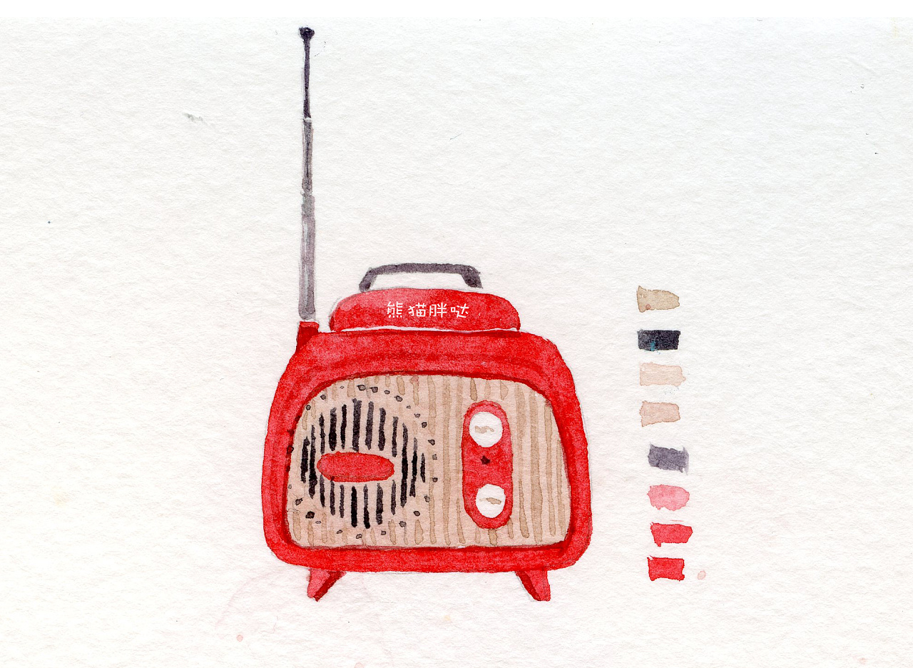 复古收音机水彩手帐胶带贴纸