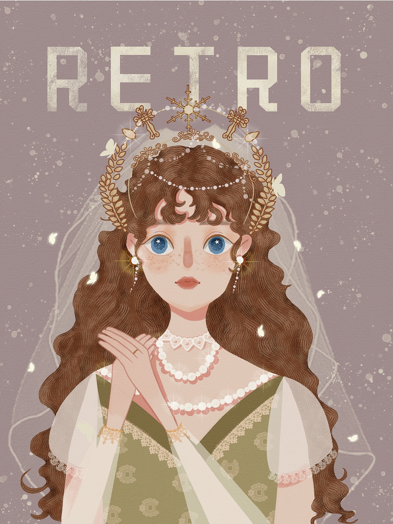 原创插画  复古婚纱女孩