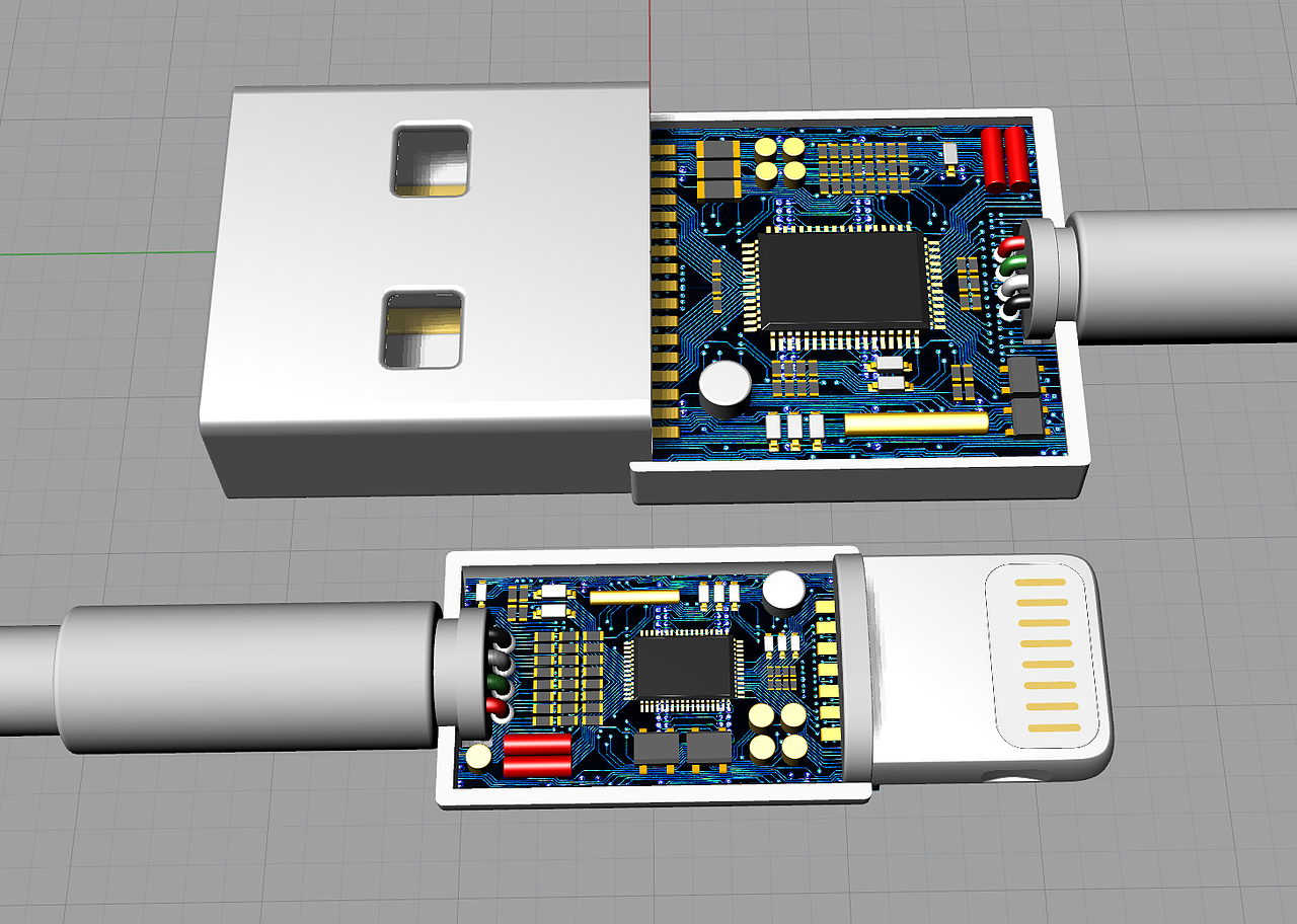苹果原装数据线电路芯片结构3D模型犀牛建模