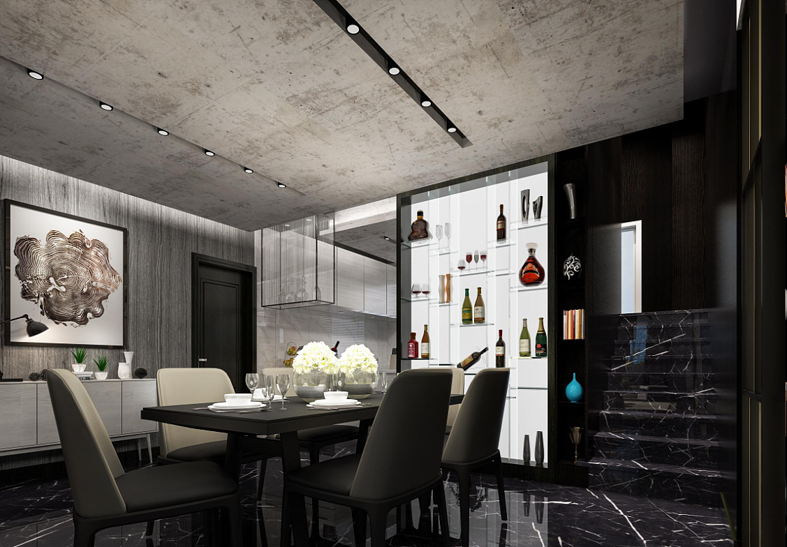 择木创建设计表现——现代黑白灰客餐厅|空间|室内设计|择木效果图小瑜 - 原创作品 - 站酷 (ZCOOL)