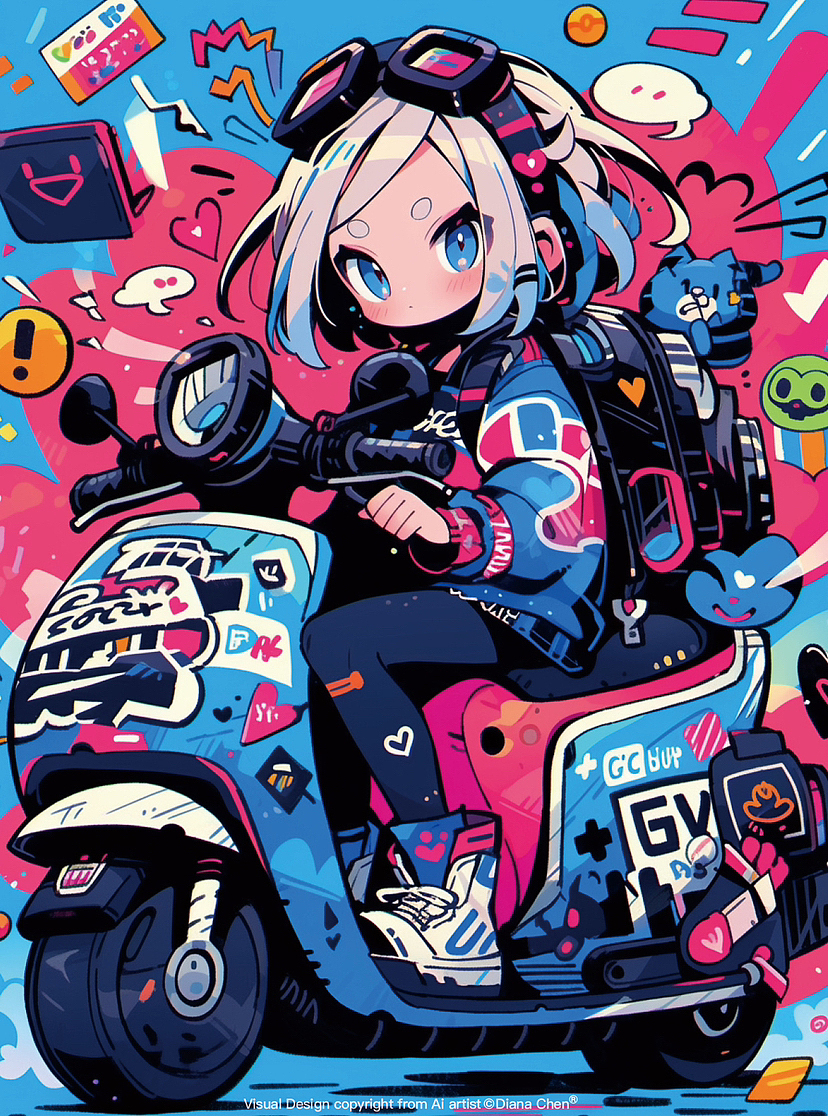Ai插画|可爱的二次元机车美少女