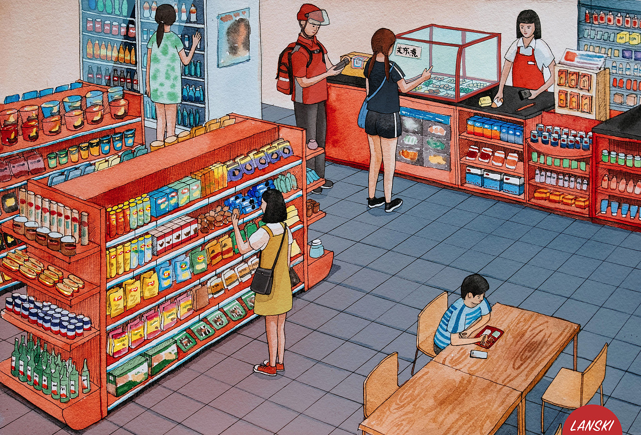 卡通超市购物场景素材设计图__画册设计_广告设计_设计图库_昵图网nipic.com