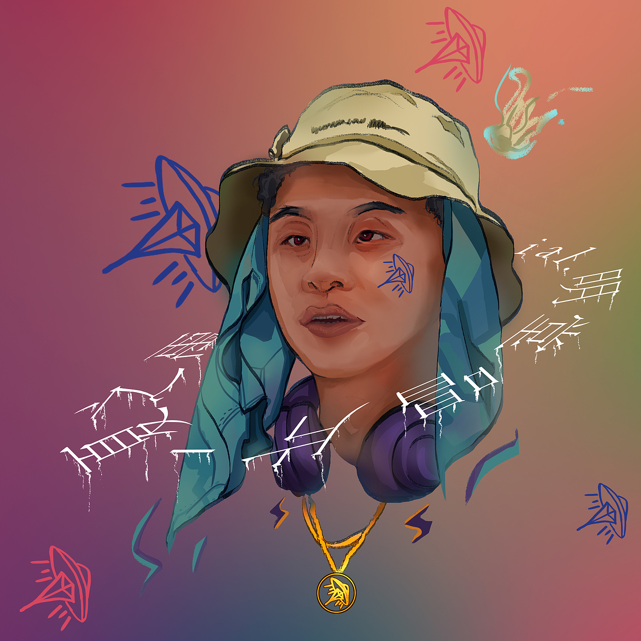 原创潮酷嘻哈插画头像q版rapper人偶