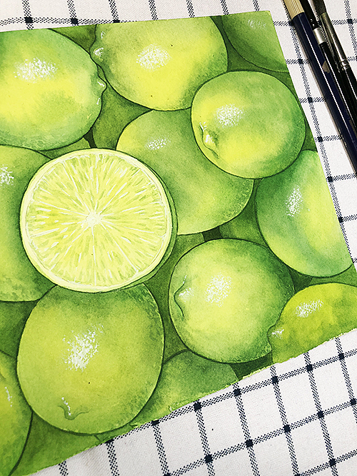 水彩画好多青柠