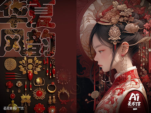 Ai美术馆 国风肖像+配饰平铺
