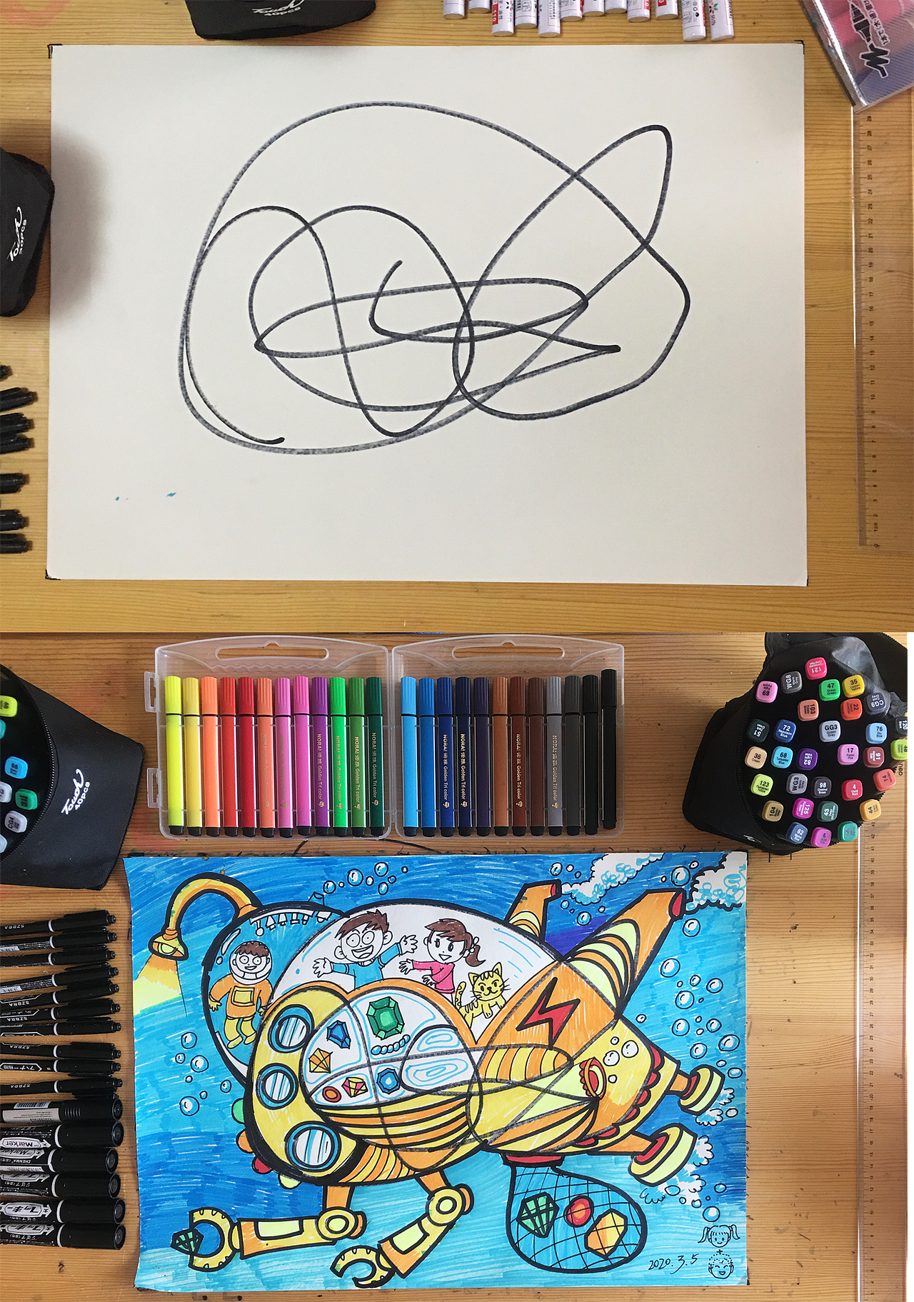 带熊孩子画画-榨干脑洞