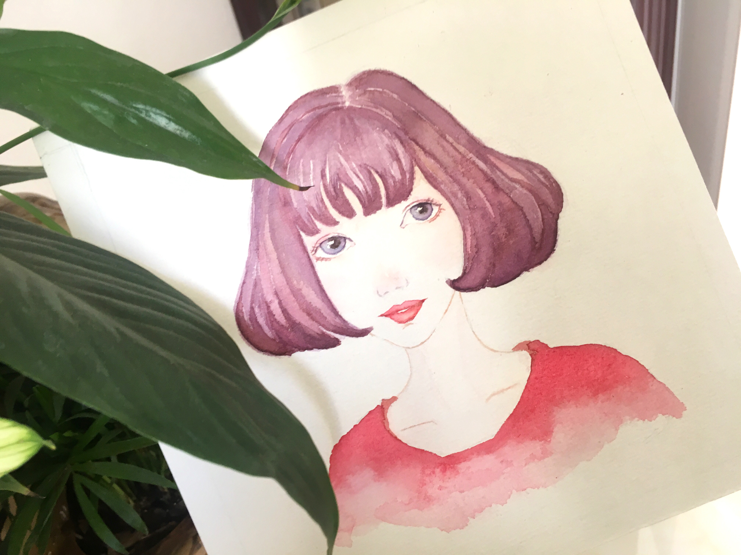 手绘水彩治愈系少女