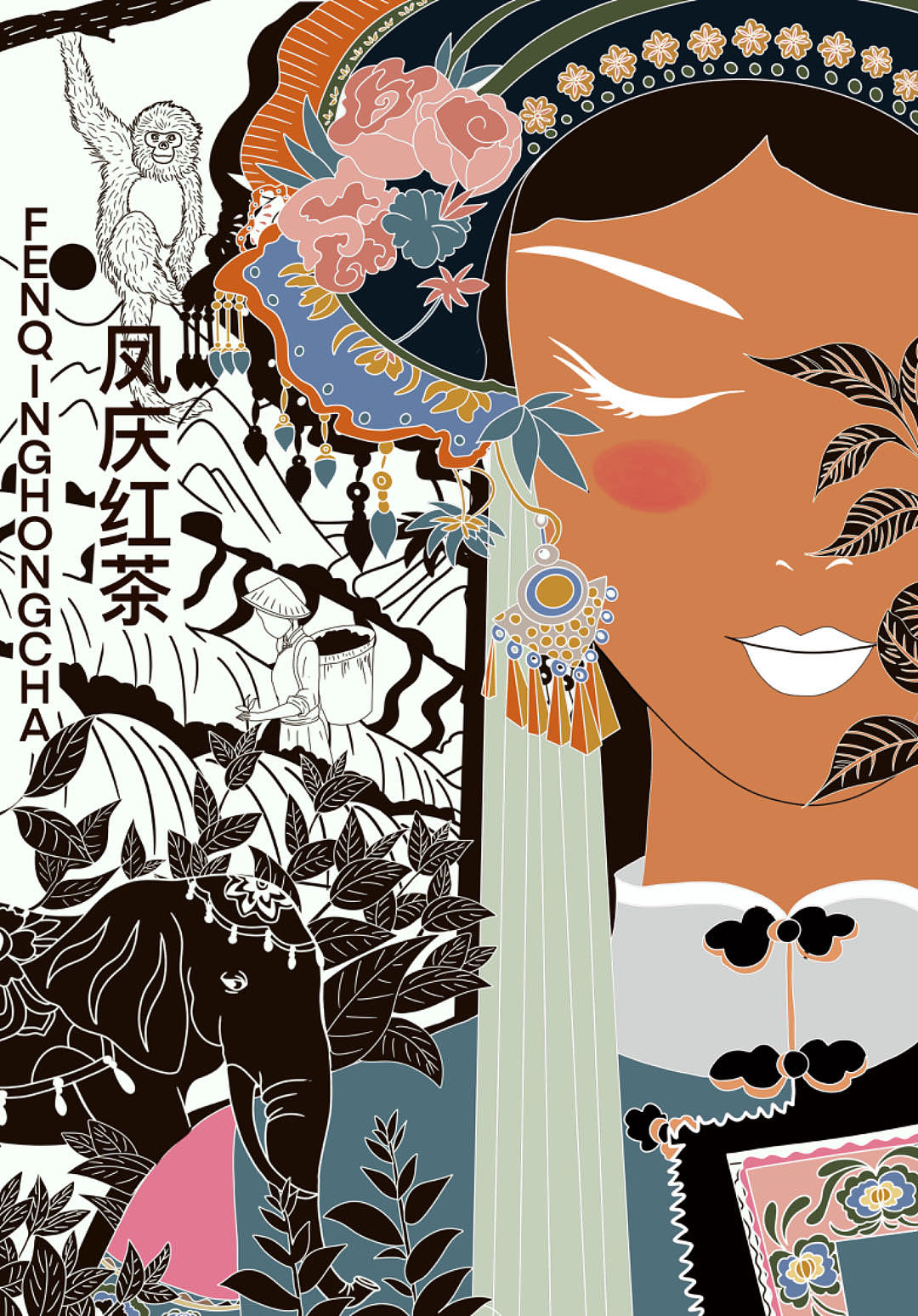 云南茶叶包装插画