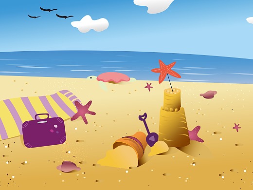 夏日海滩沙滩的浪漫旅行