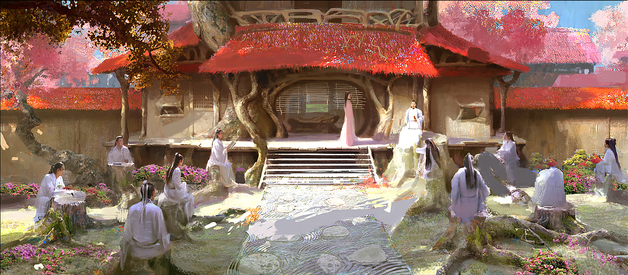 5:接下来开始细化,把画面关系调整一下,上一张觉得黑白灰上还是有问题的。这里给大家分享一个平时画图的小技巧,一般明暗关系出现问题或者没有办法判断,可以尝试通过这个方法来调整: