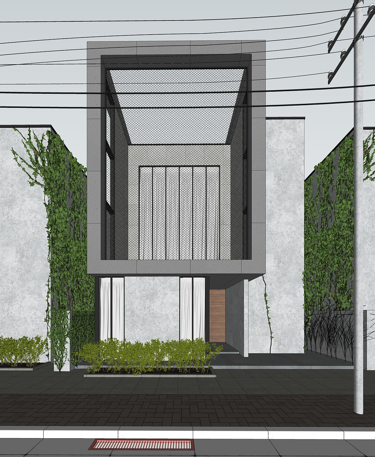 vray3.4 for sketchup渲染夜景街边藤蔓别墅