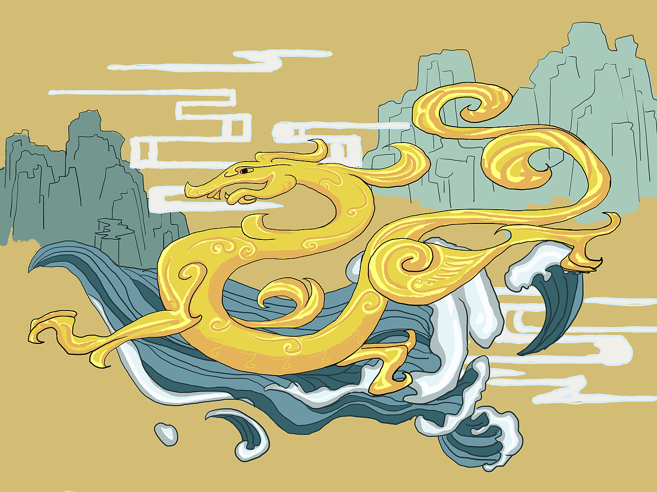 王者之势 龙腾虎跃# 龙虎相承|平面|图案|是阿涛