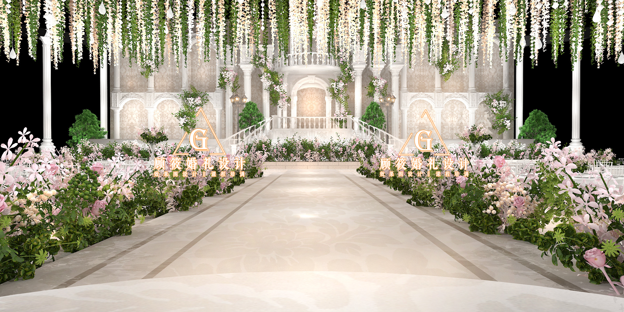 YHwedding婚礼设计：香槟金婚礼3D效果图 细致品味|空间|舞台美术|YHwedding - 原创作品 - 站酷 (ZCOOL)