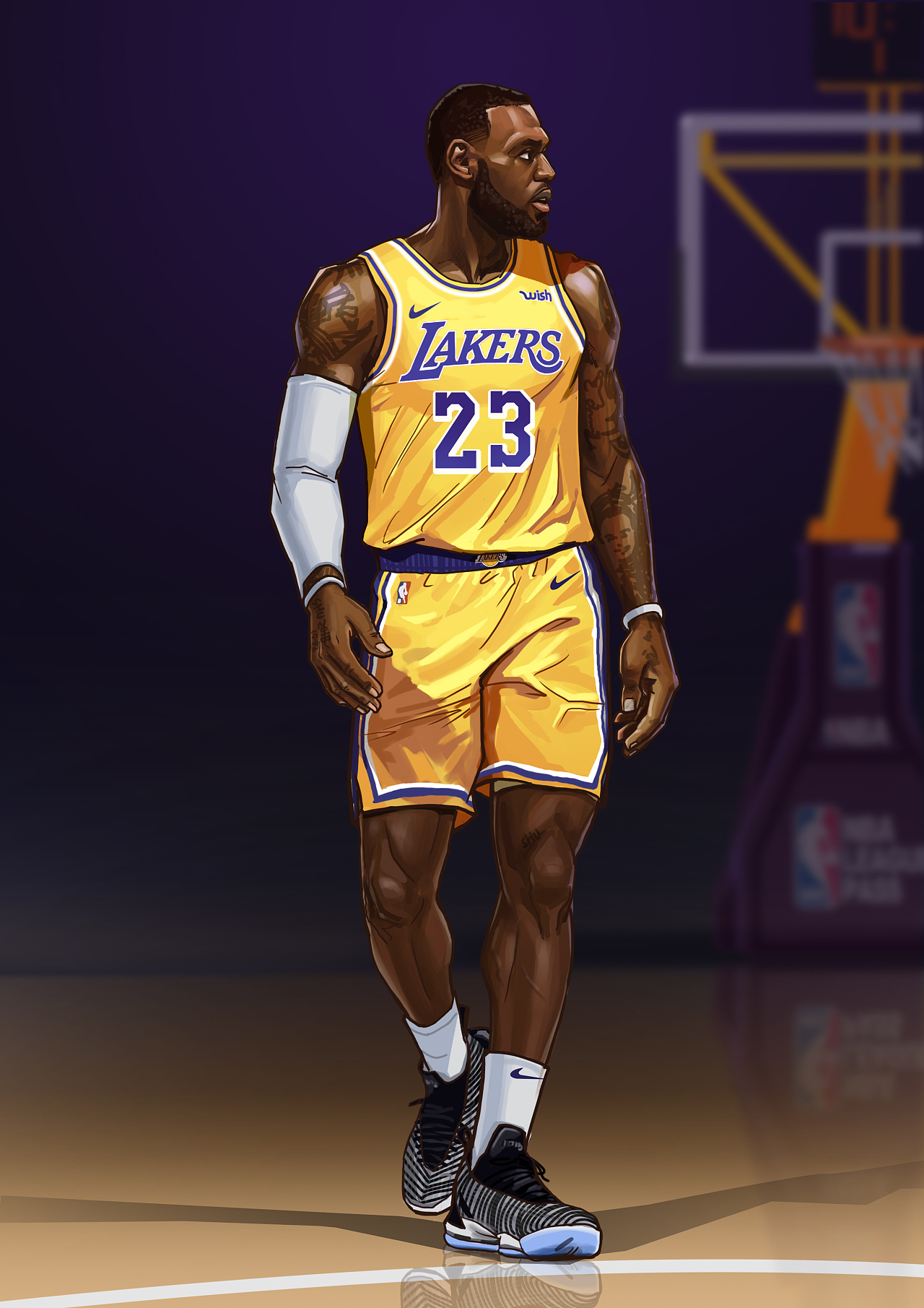 身披湖人战服的老詹