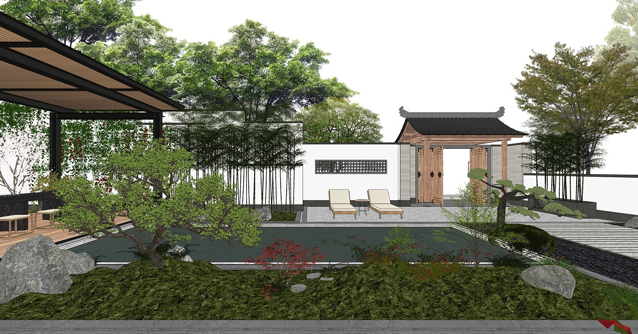 现代别墅庭院景观su模型下载|空间|景观设计|素模网 - 原创作品