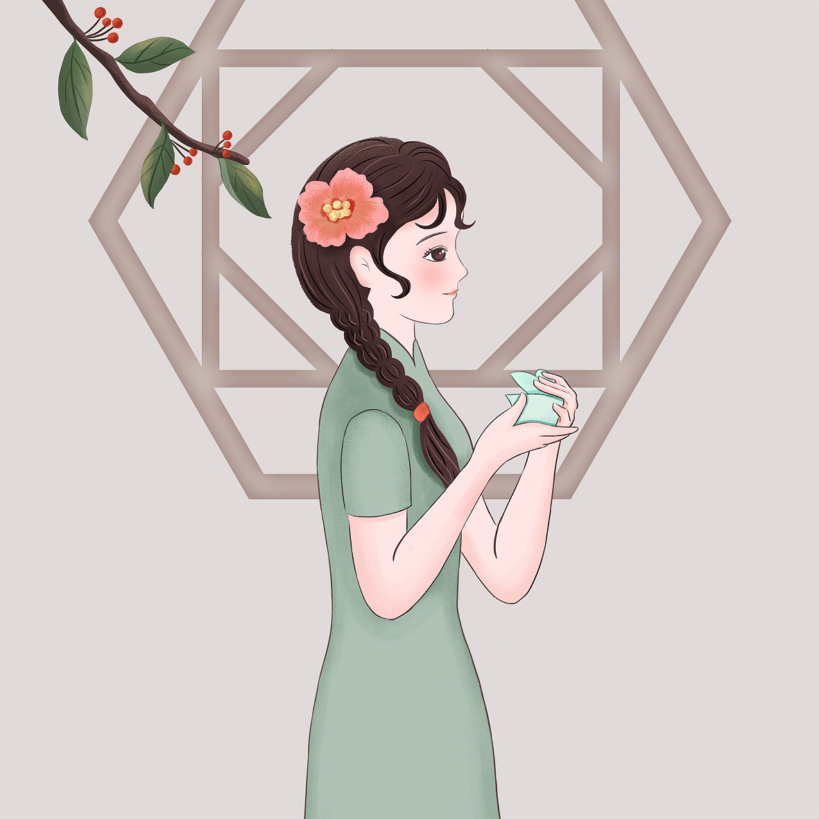 民国品茶女子|插画|创作习作|微歌清韵 - 原创作品 - 站酷 (zcool)