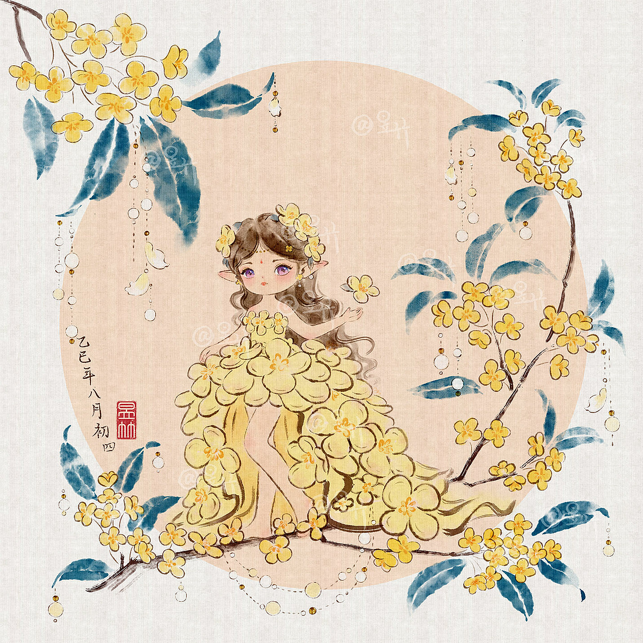 十二花神半合集:菊花、桂花、芙蓉花、桃花、荷花鸢尾