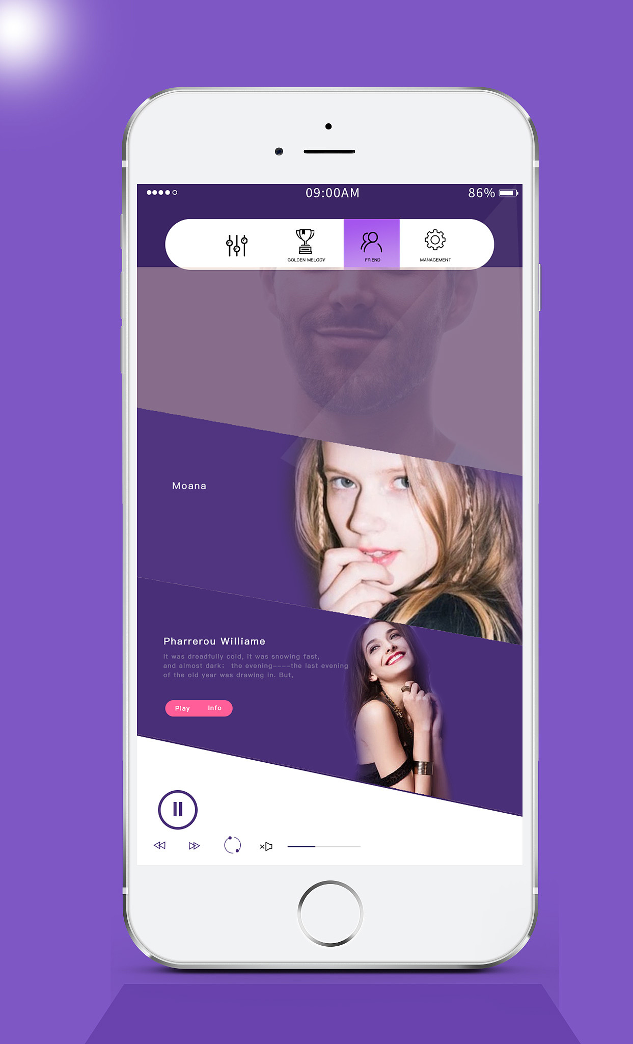 APP手机歌曲介绍界面,歌曲列表页,歌曲播放界面设计