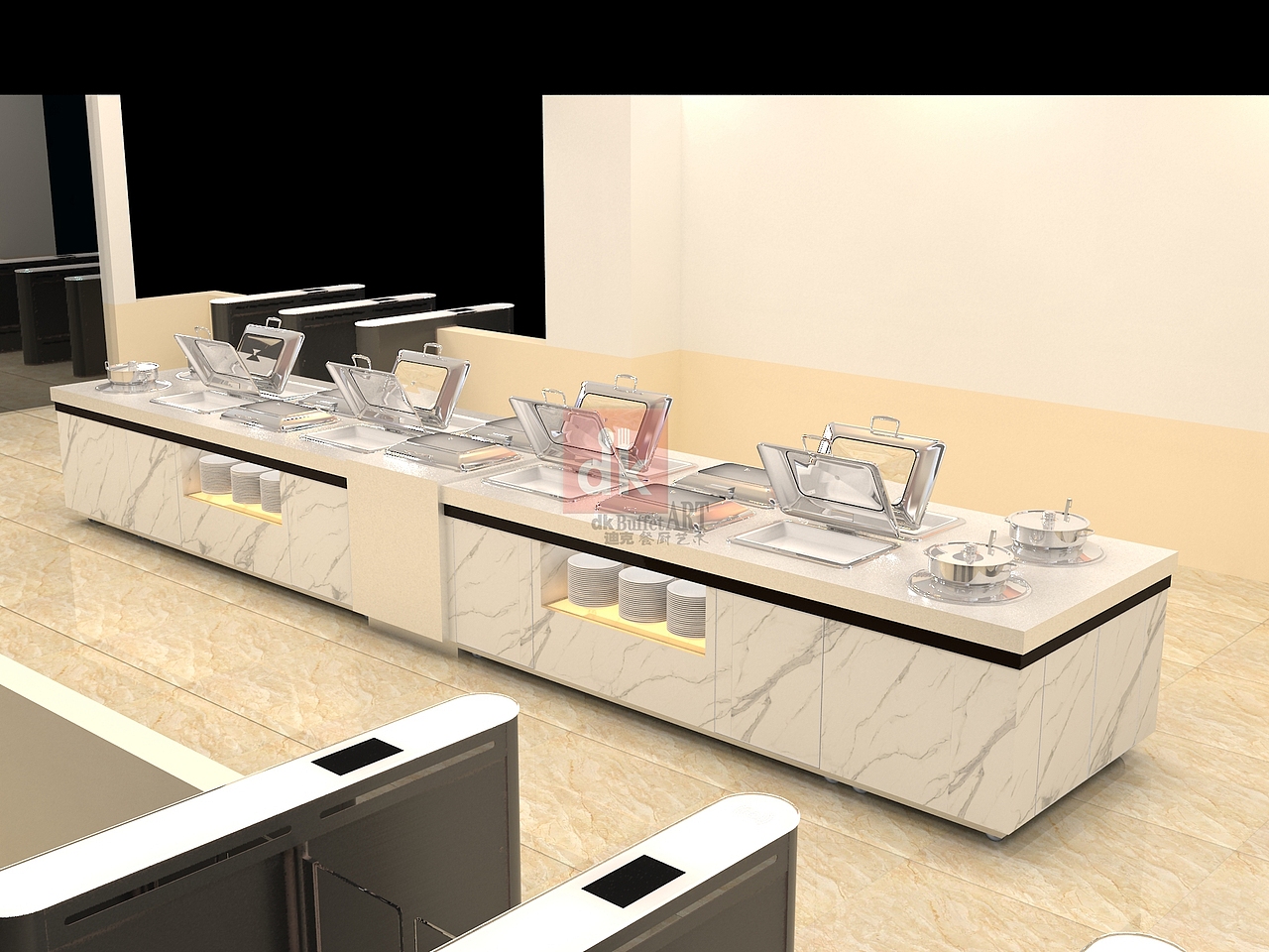 自助餐厅设计效果图自助餐摆菜台效果图