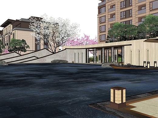 天铂新中式示范区景观SU模型下载