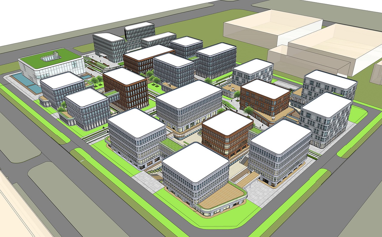 现代产业园办公楼SU模型下载