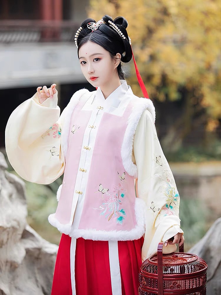 ［汉服设计］菊花玄凤鹦鹉明制方领比甲短袄裙～已授权